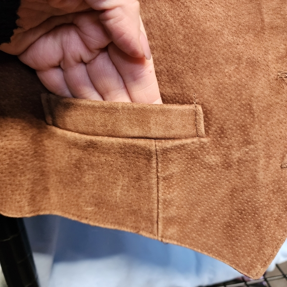 VINTAGE BRITISH MIST Brown Leather Front Dress Vest w/ Paisley Back L - Picture 6 of 7